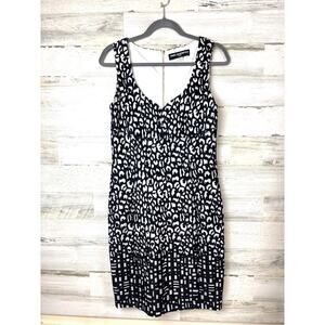 Karl Lagerfeld Womens 8 Black White Leopard Midi Sheath Work Evening Dress Party